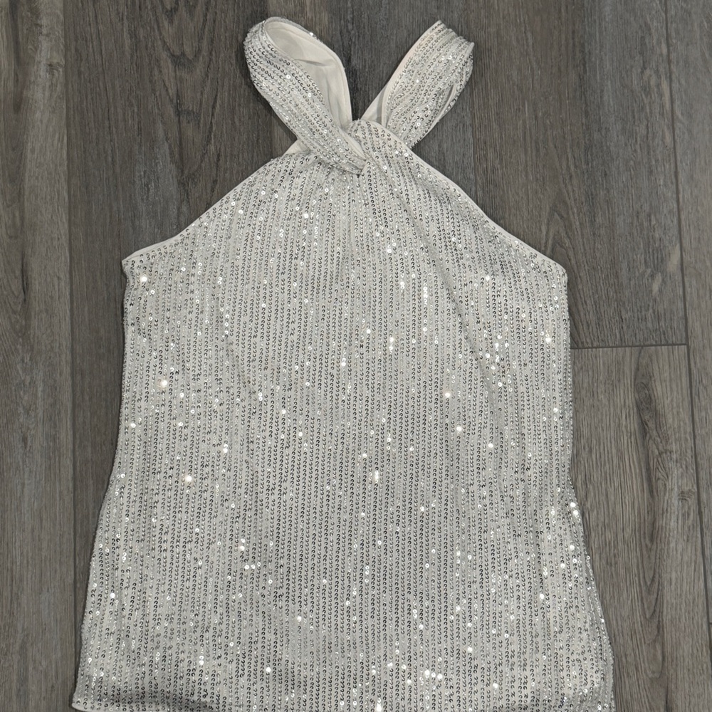 Grace Karin Silver Sequin Halter Blouse
